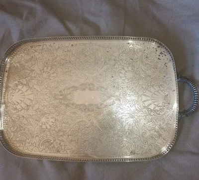 Vintage Ornate Silver Filled Footed Serving Tray Handles Heavy 10x14 Stamped FS - Image 1 of 4