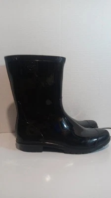 UGG Women's Sienna Black Gloss Waterproof Rain Boots Size 11 Mid-Calf Pull On - Image 1 of 4