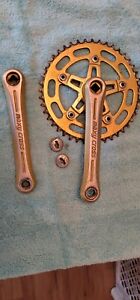 OLD SCHOOL BMX SUGINO MAXY CROSS CRANKS GOLD ANODIZE 17O COMPLETE WITH CHAINRING