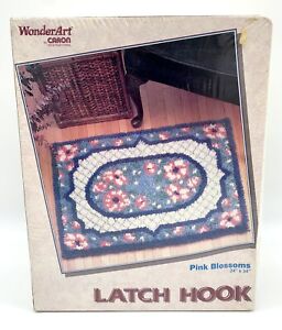 New Vintage Wonderart Caron Latch Hook Kit With Yarn & Canvas Rug Pink Blossoms