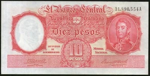 ARGENTIA NOTE 1945 10 PESOS L. 12155 Serie A P#265c - B#1930 - ss+ - Bild 1 von 2