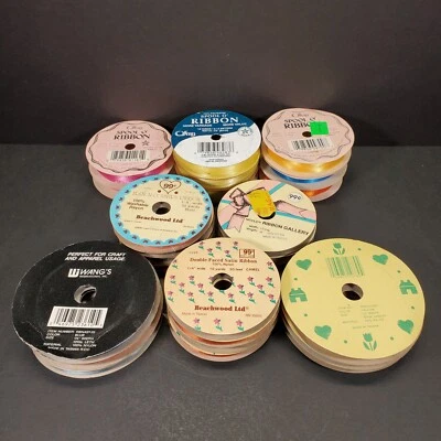 Craft Nylon Polyester Ribbon 1/4" Wide Spools Various Lengths & Brands Lot of 25 - Image 1 of 4