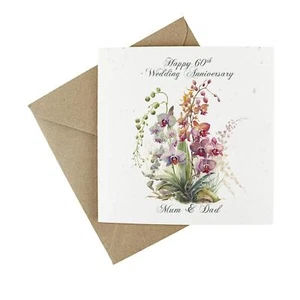 Eco Wildflower 60th Wedding Anniversary Card - Plantable Floral Mum & Dad Card - Picture 1 of 3