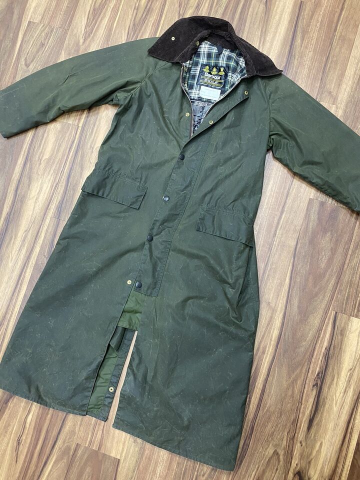 Barbour Burghley C36 Wax Jacket Mens Medium Green Vintage Long