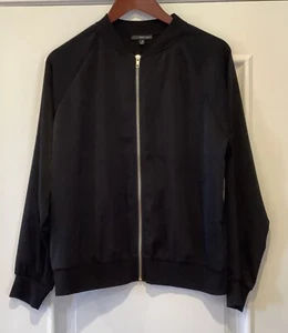 West Kei Bomber Jacket Size Medium Black Light Weight Full Zip Long Sleeve - Picture 1 of 8