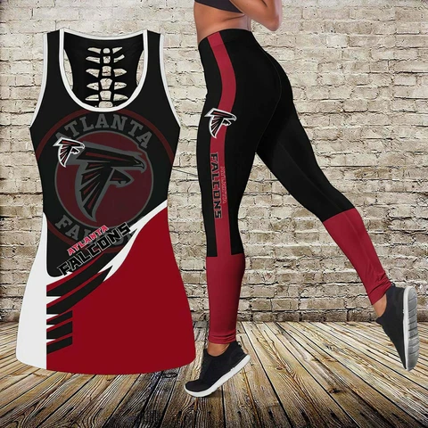 Atlanta Falcons Tank Tops Leggings Women High Waist Butt Lifting Yoga Pants 2PCS Cover