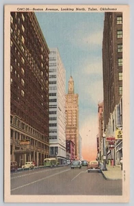 Postal de lino Boston Avenue Looking North Tulsa Oklahoma Record Shop - Imagen 1 de 2