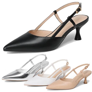 Women Slingback Pumps Pointed Toe Low Stiletto Heels Office Party Wedding Pumps - Picture 1 of 16