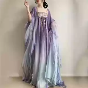 Vestido chino Hanfu púrpura Hanfu mujer falda antigua manga grande estampado Hanfu - Imagen 1 de 17