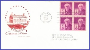USA3 # 945 ADDR HOUSE OF FARNAM FDC BL4 Thomas A. Edison - Picture 1 of 1