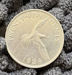 1984 Bermuda Twenty Five Cent Coin Quarter White Tailed Tropic Bird World Coins - Picture 1 of 2