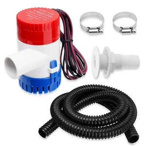 1100 GPH Boat Bilge Water Pump 12V 1-1/8 Inch Dia Bilge Pump Plumbing Kit W/Hose - Picture 1 of 7