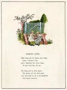 A CHILD'S SONG Kate Greenaway 1885 Victorian Era Childrens Poetry wall art - Imagen 1 de 6