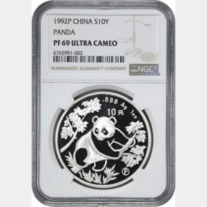 China 1992 Silver Panda 1 OZ 10 Yuan proof Coin, NGC PF69UC - Picture 1 of 2