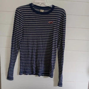 Hollister Hanley T-Shirt Mens Size Large Blue White Stripe Pullover Long Sleeve - Picture 1 of 7