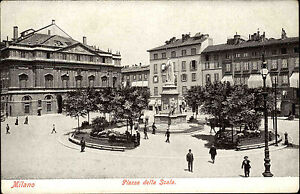 Mailand Milano Italien Italia Lombardei AK ~1900 Piazza Scala Denkmal Leonardo