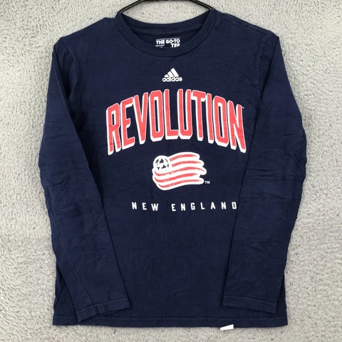 Adidas Shirt Boys Medium Blue New England Revolution MLS Long Sleeve 27388 Cover