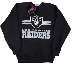 Vintage Los Angeles Raiders Crewneck Sweater Black NFL Youth Boys Medium New - Picture 1 of 4
