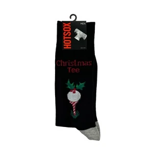 Hot Sox Mens Christmas Tee Golf Crew Socks Black 6-12.5 - Picture 1 of 3