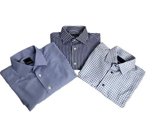 Lot Of 3 David Donahue Blue White Dress Shirts Size 17 1/2 - 36/37 100% Cotton - Picture 1 of 24