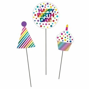 Rainbow Foil Party Supplies Centrepiece Sticks 3 Pack Girl Happy Birthday - Picture 1 of 1