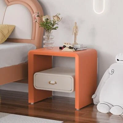 Modern Orange Nightstand Bedside Table Kid's Bedroom End Side Desk with Drawer - Image 1 of 4