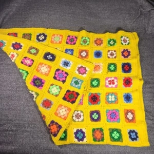 Granny Square Handmade Crochet Afghan Floral Blanket Throw Brown Appx 86x54 - Picture 1 of 5