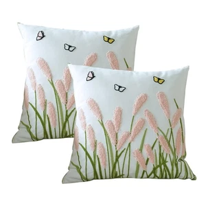 Embroidered Pillow Covers 18x18 Inch Set of 2, Pink Floral Throw Pillow Covers - Picture 1 of 6