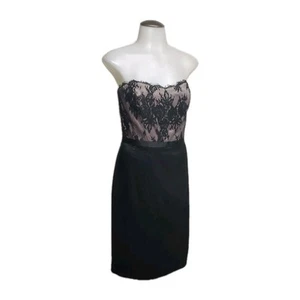 White House Black Market Dress Satin 6 Cocktail Lace Bodice Back Zip Black Rose - Picture 1 of 11