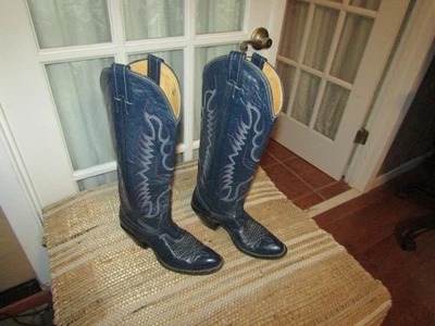 Nocona 16 in Tall Blue Leather Cowgirl Boots Women Size 4.5 B - Image 1 of 4