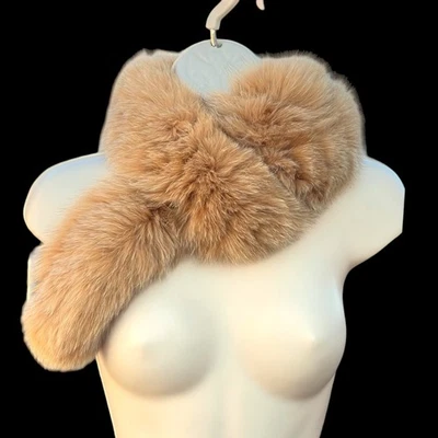 Vintage Real Fox Fur Stole Scarf Boa Wrap Tan 40” Pull-Through Double Tail 1990s - Image 1 of 4