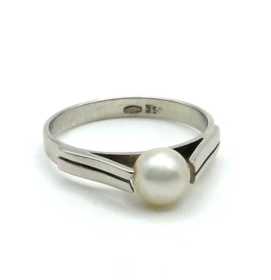 Anillo Pequeño 750 Italia Conjunto Catedral Perla Akoya Oro Blanco Sólido 18k UnoAerre Foto 1 de 4