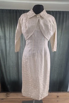 Jr Theme New York VTG 50's 60's Ivory Dress & Blazer Union USA Roses Wedding  - Image 1 of 4