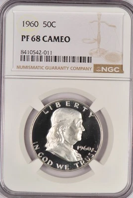 1960 Franklin Half Dollar Proof NGC PF 68 CAMEO PR68CAM Frosty Coin 50C - Image 1 of 2