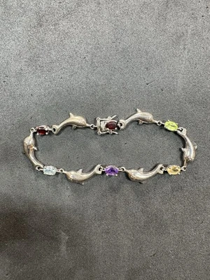 7.5g VTG Sterling Silver Multi Gemstone Dolphin Tennis Bracelet 7” Jewelry lot Q - Image 1 of 4