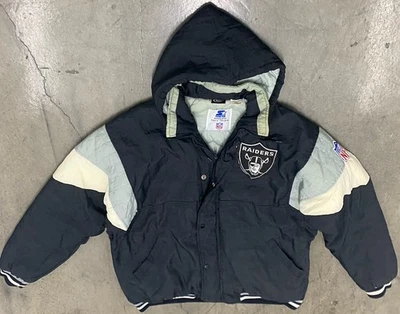 Jaqueta acolchoada com capuz vintage Starter Los Angles / Oakland Raiders NFL tamanho grande - Imagem 1 de 4