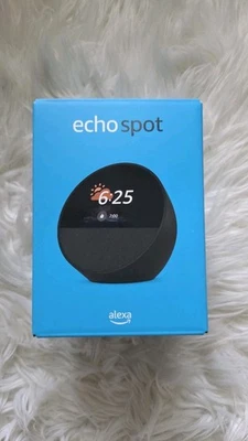 AMAZON ECHO SPOT BLACK ALEXA SMART SPEAKER Alarm Clock WIFI NEW - Image 1 of 3