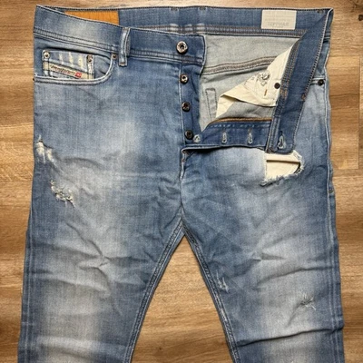 Jeans Diesel Hombres 33x32 Azul Tefphar Slim Zanahoria Elastizados Golpeados Contraste 0854V Foto 1 de 4