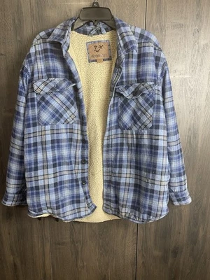 Outdoor Life Mens Blue Plaid Sherpa-Lined Flannel Jacket Size Large - Image 1 of 4