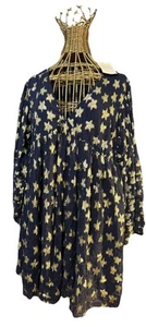 Vestido Estrellas Nuevo con Etiquetas Ciebon Sallie Estampado Metálico Talla M Pequeño Mini en Dorado Azul Marino Nuevo - Imagen 1 de 14