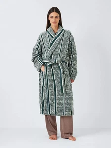 John Lewis X Collagerie Dressing Gown Bath Robe Green Cotton S/M Unisex - NEW - Picture 1 of 14