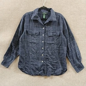 Lauren Ralph Lauren 100 % Seide Bluse Damen 8 (M) blau Fensterscheibe kariert Taschen - Bild 1 von 9