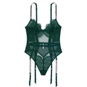 Victoria's Secret Glanz Träger Dessous Valentinstag Halb Teddy Strumpfbänder grün XS - Bild 1 von 2