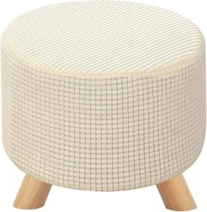 Funda otomana redonda cubierta elástica, extraíble y lavable funda elástica beige - Imagen 1 de 8