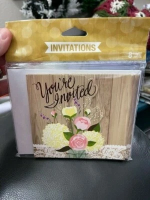 Rustic Wedding Fold over Invitations 8 Pack Bridal Shower Decoration New!!! - Image 1 of 2