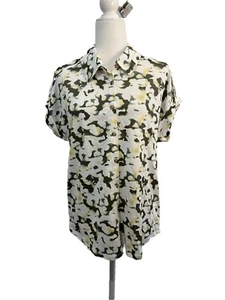 Bobeau Flügelärmel Button Down Bluse Salbei Gelb Kragen Größe L  - Bild 1 von 11