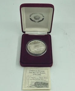 Chrysler Honors The Bill of Rights 1791-1991 1 Troy Oz. of .999 Fine Silver Coin - Picture 1 of 4