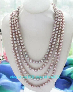 Beautiful 7-8/8-9mm Natural Purple Freshwater Cultured Pearl Necklace 16-100" - Picture 1 of 16