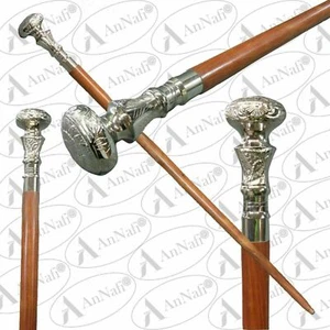 Stick Antique Walking Cane Wooden Walking Stick Brass Handle Vintage Silver gift - Picture 1 of 4