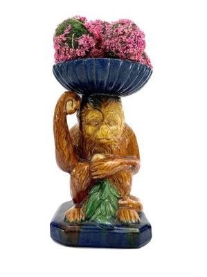 Monkey Bowl Ceramic Statue Candy Holder Vintage Figurine Decor Gift Idea - Image 1 of 4